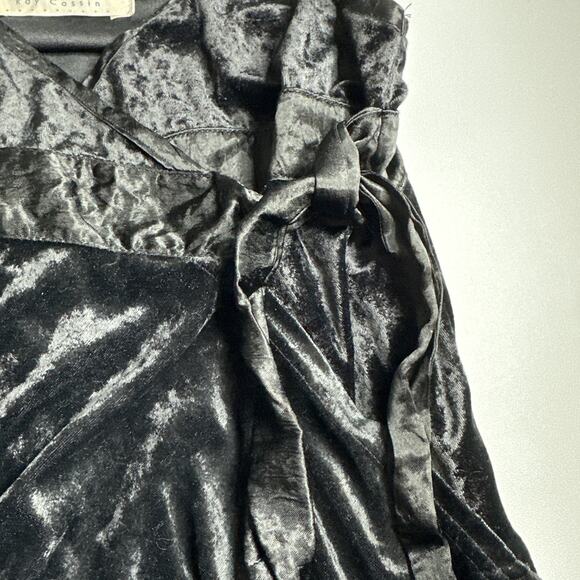 Ray Cassin Black Crushed Velvet Wrap Cami Top Small Witchy Vampy Y2K Romantic - Picture 8 of 12